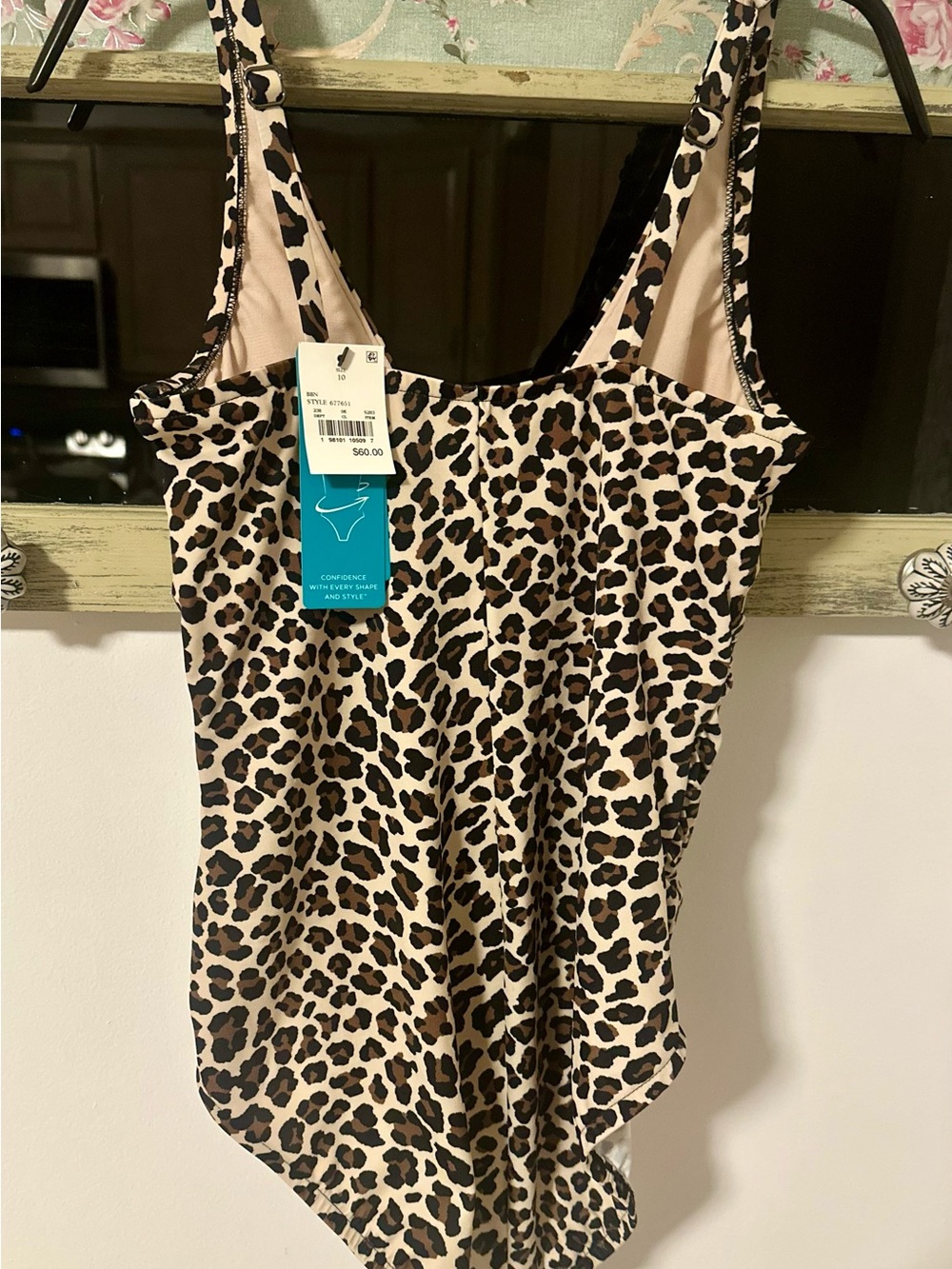 Aqua Green Leopard Print One-Piece Swimsuit - Tan and Black